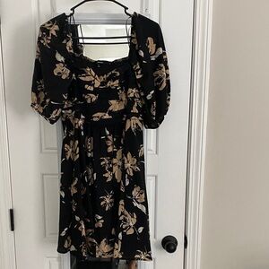 Blu Pepper Black and Tan Floral Midi Dress